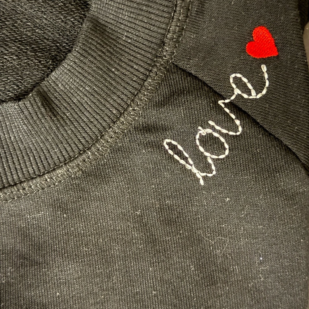 Alternative Apparel Black Raw Hem Sweatshirt Embroidered Love Heart M NWOT